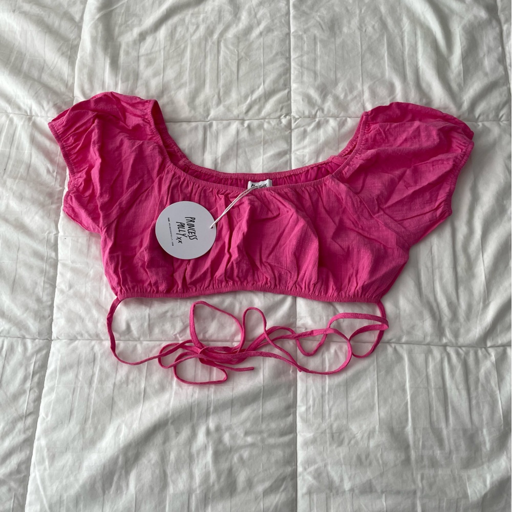 NWT Princess Polly Pink Off the Shoulder Tied Crop Top